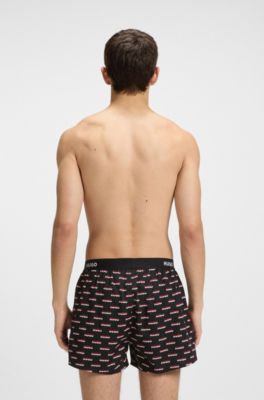 Dreierpack Boxershorts aus Baumwolle mit Logos am Bund, Schwarz / Rot