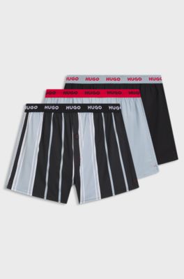 Three-pack of cotton boxer shorts with logo waistbands, Black  /  Blue