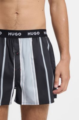 Three-pack of cotton boxer shorts with logo waistbands, Black  /  Blue