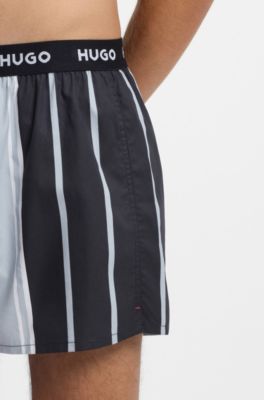 Three-pack of cotton boxer shorts with logo waistbands, Black  /  Blue