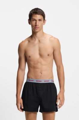 Three-pack of cotton boxer shorts with logo waistbands, Black  /  Blue