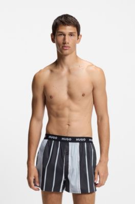 Three-pack of cotton boxer shorts with logo waistbands, Black  /  Blue