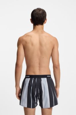 Three-pack of cotton boxer shorts with logo waistbands, Black  /  Blue