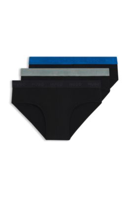 Three-pack of stretch-cotton briefs with logo waistbands, Black