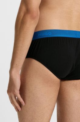 Three-pack of stretch-cotton briefs with logo waistbands, Black