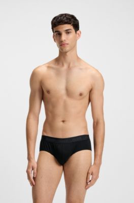 Three-pack of stretch-cotton briefs with logo waistbands, Black
