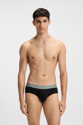 Three-pack of stretch-cotton briefs with logo waistbands, Black
