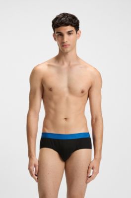 Three-pack of stretch-cotton briefs with logo waistbands, Black