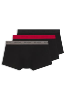 Three-pack of stretch-cotton logo-waist trunks, Black