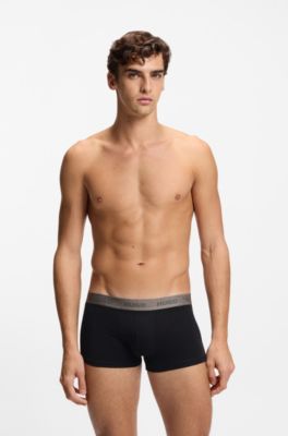 Three-pack of stretch-cotton logo-waist trunks, Black