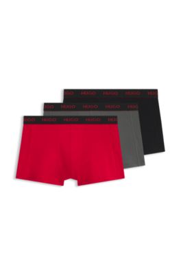 Three-pack trunks with jacquard logo waistband, Black / Grey / Red