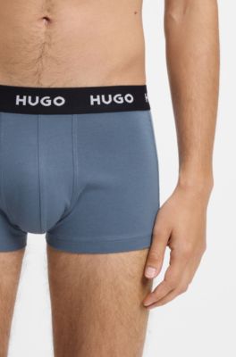 Three-pack trunks with jacquard logo waistband, Black / Green / Blue