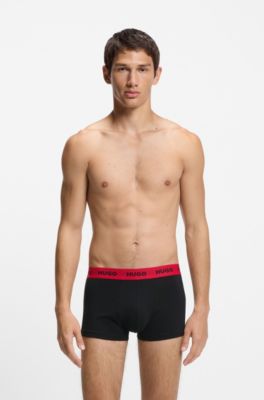 Dreierpack eng anliegende Boxershorts mit kurzem Bein und Jacquard-Logo am Bund, Schwarz / Gr&uuml;n / Blau