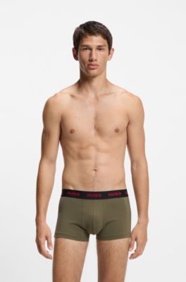 Lot de trois boxers courts en coton stretch avec taille logot&eacute;e, Noir / Vert / Bleu