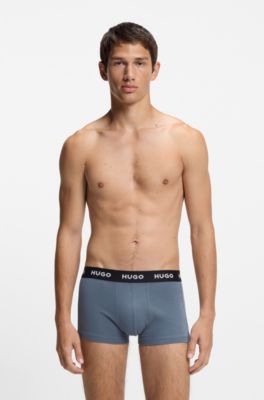Three-pack trunks with jacquard logo waistband, Black / Green / Blue