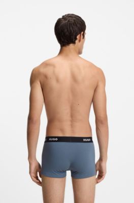 Three-pack trunks with jacquard logo waistband, Black / Green / Blue