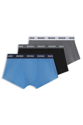 Three-pack of stretch-cotton logo-waist trunks, Black / Grey / Blue