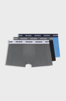 Three-pack trunks with jacquard logo waistband, Black / Grey / Blue