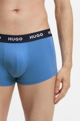 Three-pack trunks with jacquard logo waistband, Black / Grey / Blue