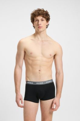 Three-pack of stretch-cotton logo-waist trunks, Black / Grey / Blue