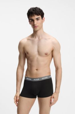 Three-pack trunks with jacquard logo waistband, Black / Grey / Blue