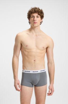 Three-pack of stretch-cotton logo-waist trunks, Black / Grey / Blue