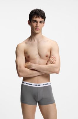 Three-pack trunks with jacquard logo waistband, Black / Grey / Blue