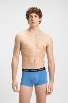 Three-pack of stretch-cotton logo-waist trunks, Black / Grey / Blue