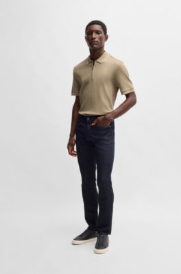 Structured-cotton polo shirt with zip placket, Light Beige