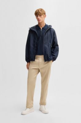 Structured-cotton polo shirt with zip placket, Dark Blue