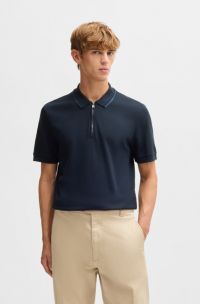 Structured-cotton polo shirt with zip placket, Dark Blue