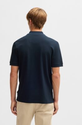 Structured-cotton polo shirt with zip placket, Dark Blue