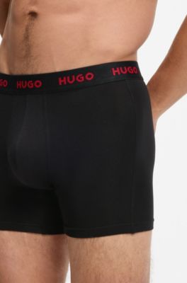 HUGO - ボクサーブリーフ3枚セット ロゴ ストレッチコットン - ブラック