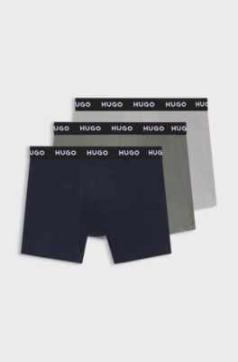 Three-pack of branded boxer briefs in stretch cotton, Blue / Grey