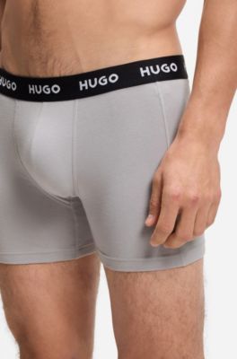 Three-pack of branded boxer briefs in stretch cotton, Blue / Grey