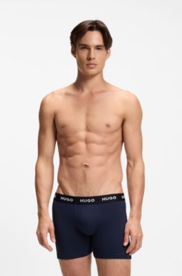 Three-pack of branded boxer briefs in stretch cotton, Blue / Grey