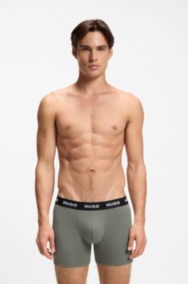 Three-pack of branded boxer briefs in stretch cotton, Blue / Grey
