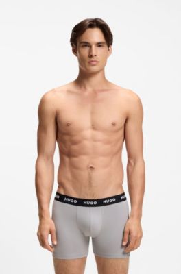 Set van drie regular-rise boxershorts van stretchkatoen, Blauw / Grijs
