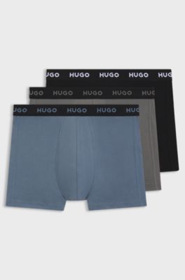 Three-pack of branded boxer briefs in stretch cotton, Black / Grey / Blue