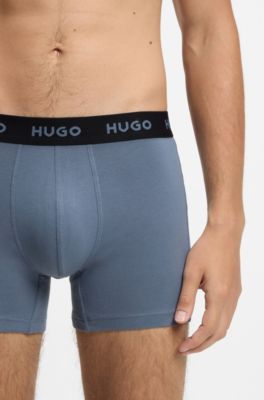 Three-pack of branded boxer briefs in stretch cotton, Black / Grey / Blue