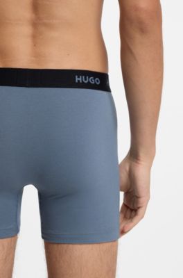 Three-pack of branded boxer briefs in stretch cotton, Black / Grey / Blue