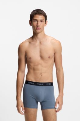 Three-pack of branded boxer briefs in stretch cotton, Black / Grey / Blue