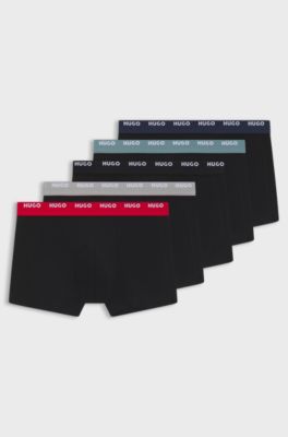 Lot de cinq boxers courts en coton stretch avec taille &agrave; logos, Noir
