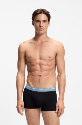 Lot de cinq boxers courts en coton stretch avec taille &agrave; logos, Noir