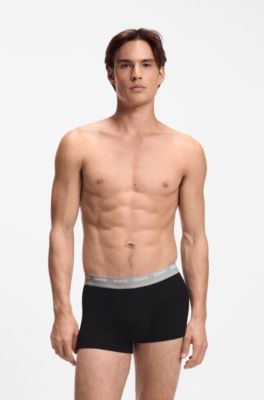 Lot de cinq boxers courts en coton stretch avec taille &agrave; logos, Noir