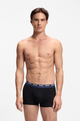 Lot de cinq boxers courts en coton stretch avec taille &agrave; logos, Noir
