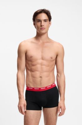 Lot de cinq boxers courts en coton stretch avec taille &agrave; logos, Noir