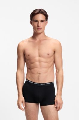 Lot de cinq boxers courts en coton stretch avec taille &agrave; logos, Noir