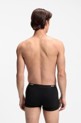 Lot de cinq boxers courts en coton stretch avec taille &agrave; logos, Noir