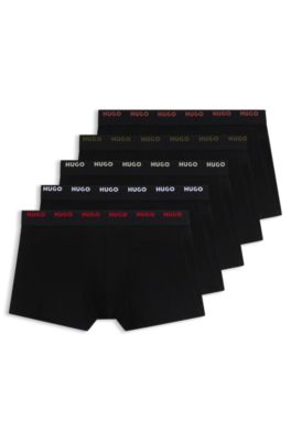 Five-pack of logo-waistband trunks in stretch cotton, Black